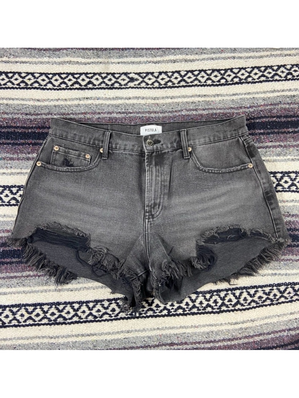 Pistola Sz 30 Grey Faded Black Frayed Distressed Cut Off Jean Shorts High Waist